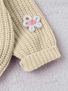 SHEIN 1件女嬰粉色圓領針織衫，附「Baby」刺繡字母與3D花朵裝飾，可愛清新簡約風，適中厚度，下擺整齊 - 杏色 - 查看 3