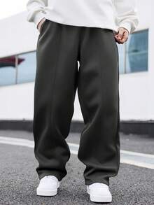 Manfinity Hypemode Men's Plus Size Fashion Solid Color Pocket Casual Loose Sweatpants - Dark Grey - View 4