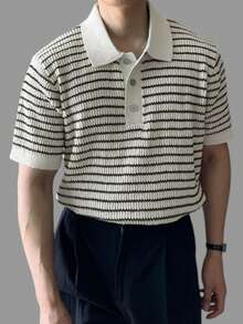 Men's Striped Patchwork Contrast Color Knit Top Summer - Multicolor - View 6