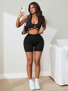 Slayform Women's Solid Color Casual Versatile Daily Sports Halter Tank Top - Black - View 5