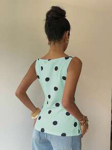 Siren Gaze Vert menthe, chemise gilet élégante à pois à simple boutonnage pour femme, style vintage français, pour brunch, dîner, rendez-vous, fête, été, thé, vacances - Bleu lagon - Voir 3