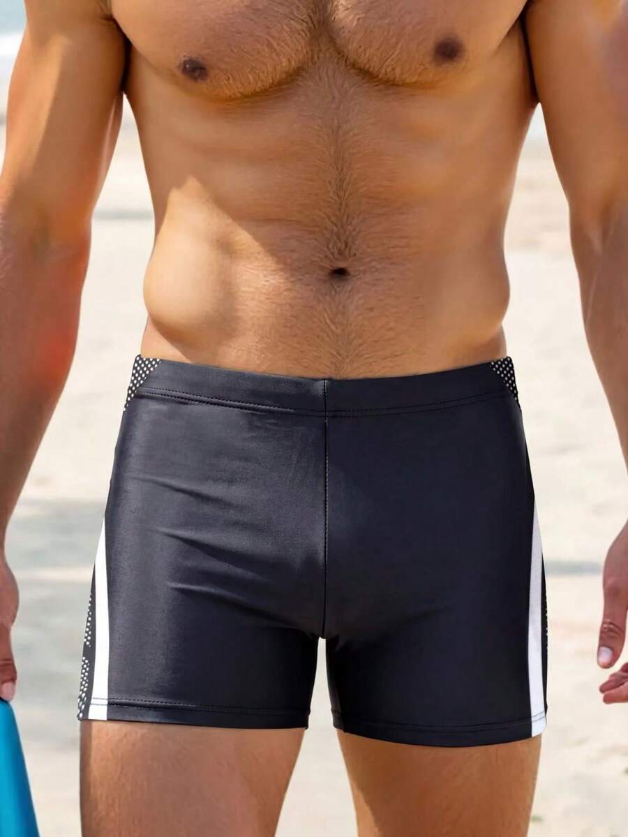 Manfinity KASUA Men's Colorblock Square Cut Swim Trunks For Beach Vacation - Black - View 1