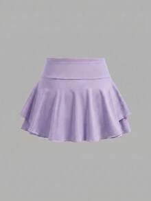 SHEIN Girlism Tween女孩買1件送1件針織素色運動休閒風開學季網球裙褲 夏季款 黑色/棕色/白色 - 彩色 - 查看 11