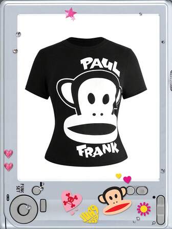 Paul Frank X ROMWE Cartoon Print Slim Fit Short Sleeve Plus Size Women's T-Shirt