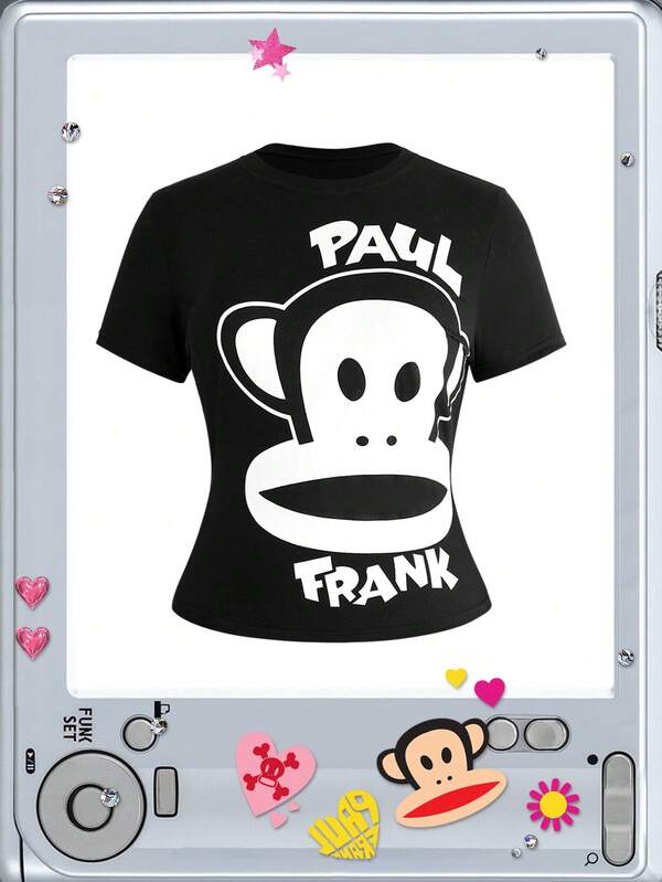 Paul Frank X ROMWE Cartoon Print Slim Fit Short Sleeve Plus Size Women's T-Shirt