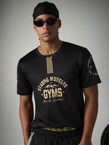 Sport MetroGents 男士字母印花休閒百搭日常旅行運動T恤 - 黑色 - 查看 4