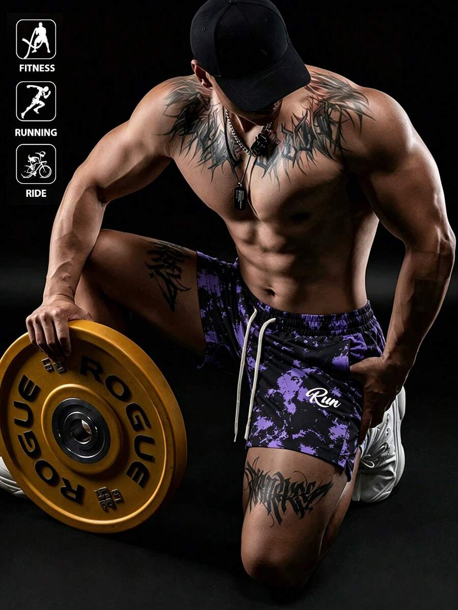 Gym Rark Men's Colorblock Splatter Print Drawstring Waist Casual Sports Shorts, Gym - Black - View 1
