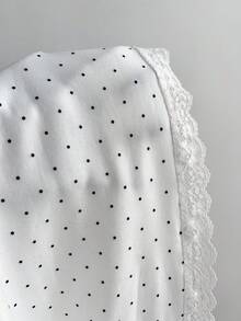 Elamini Minimalist Sexy Sweet Style Polka Dot Contrast Lace Trim Off-Shoulder Bow Tie Mini Dress - White - View 4