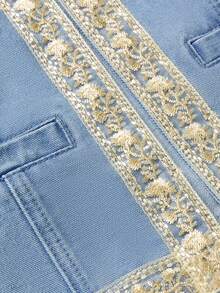GlowEve Women's Embroidered Patchwork Casual Denim Vest - Light Wash - View 4