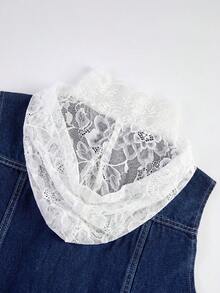 GlowEve CURVE Plus Size Women's Spring/Summer Single-Breasted Lace Patchwork Hooded Vest Jacket Button Pocket Long Pants Denim Two Pieces Set Navy Blue Casual - Dark Wash - View 4