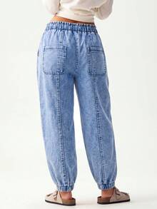 Bohemela Plus Size Casual Washed Tapered Leg Jeans Back-To-School Vacation Light Blue Summer Women'S Fall Clothes Teacher Pants - Light Wash - View 7