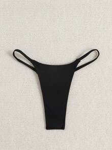 Oceva Bottom de bikini de unicolor para mujer, estilo simple de vacaciones en la playa - Negro - Ver 2