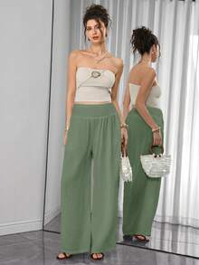 Momance Maternity Casual Versatile Solid Color Loose Pants Autumn Home Wear Pregnancy Sage Green - Green - View 5