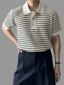 Men's Striped Patchwork Contrast Color Knit Top Summer - Multicolor - View 3