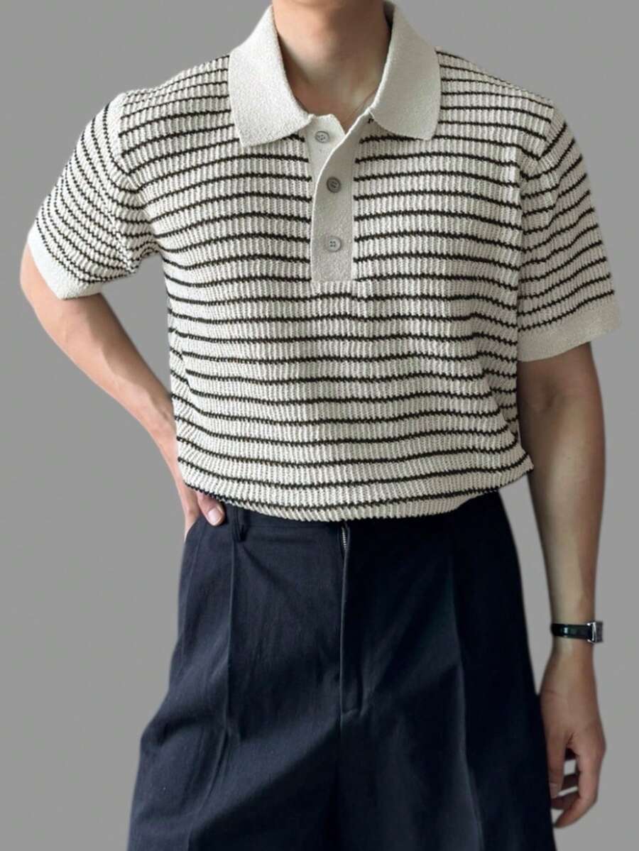 DAZY Men's Striped Patchwork Contrast Color Knit Top Summer - Multicolor - View 1