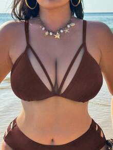 Swim SXY Atasan Bikini Seksi Warna Polos untuk Wanita Ukuran Besar, Cocok untuk Liburan Pantai di Musim Panas - Coklat - View 6
