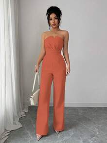 Rafferiza Mono sin tirantes fruncido de unicolor para mujer - Rosa coral - Ver 7