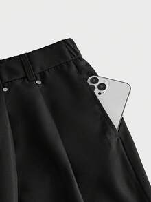 AXEPEAK Men's Plus Size Solid Color Minimalist Button Loose Fit Long Pants Business Office - Black - View 6