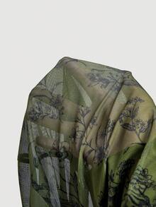 SHEIN MOD Plus Size Women's Stand Collar Floral Print Pleated Slim Fit Versatile Daily Wear Top Fall - Green - View 11