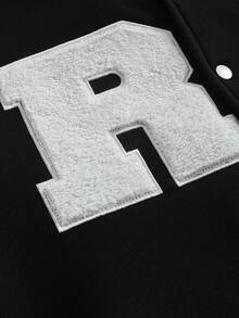 Manfinity Homme Men's Plus Size Letter Print Denim Baseball Collar Jacket - Black - View 7
