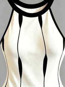 Rafferiza 夏季度假出遊優雅性感掛脖無袖黑白女款連身衣，四季通用春夏秋冬海灘泳衣，花卉通勤穿搭 - 黑與白 - 查看 4