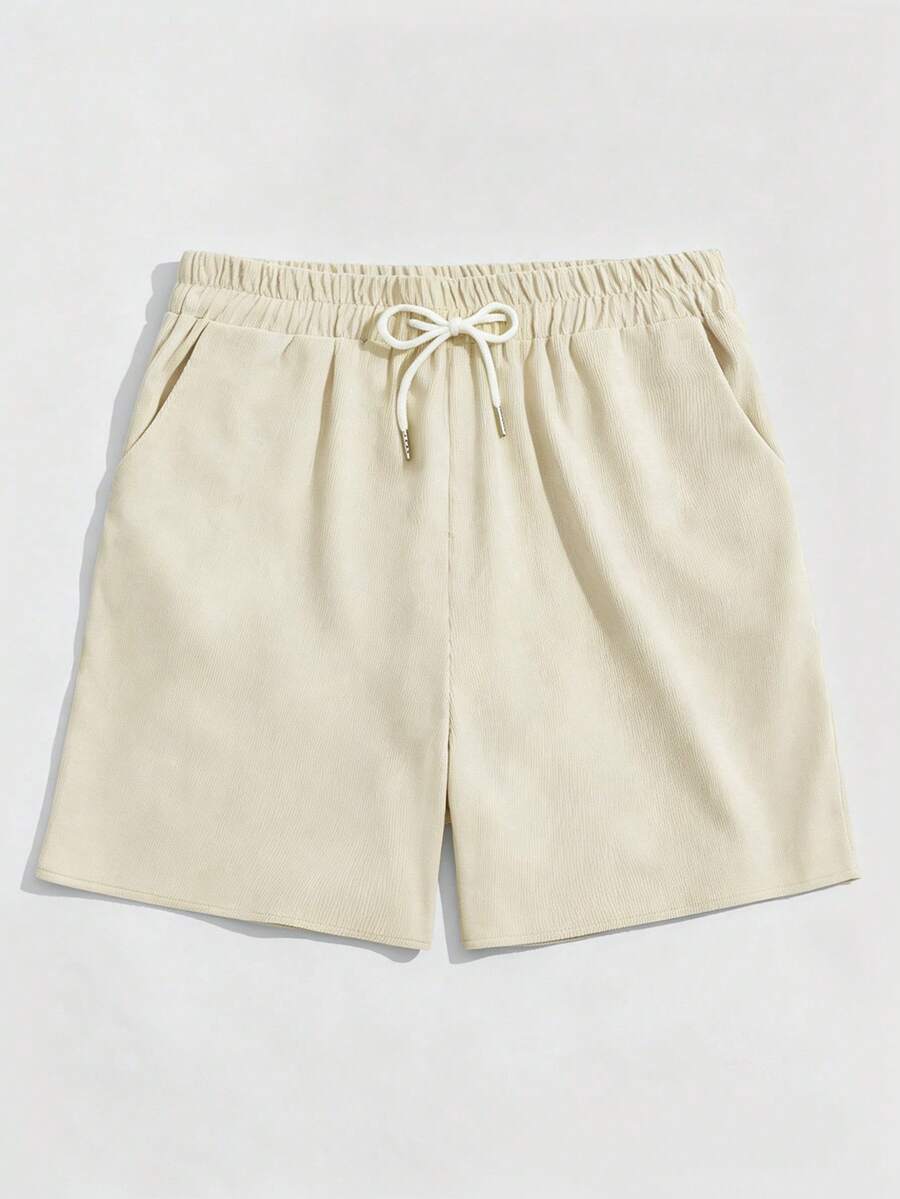 ROMWE MEN Men's Solid Color Drawstring Waist Casual Versatile Daily Shorts - Apricot - View 1