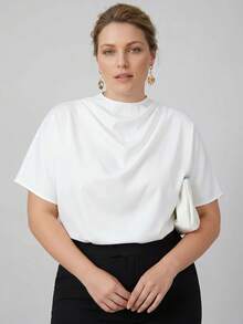 MOTF PREMIUM BLUS ELEGAN SATIN POLOS UKURAN BESAR UNTUK WANITA DENGAN LEHER COWL DAN UKURAN BESAR - Putih - View 6