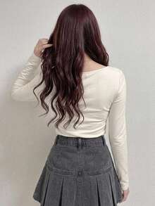 FRIFUL 女款保暖內裡修身純色T恤 - 白色 - 查看 4