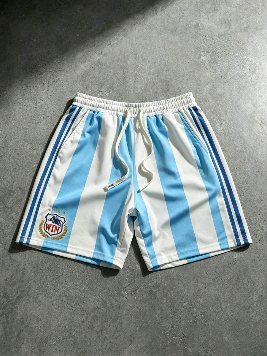 ROMWE MEN Prep Men's World Cup Argentina Loose Fit Football Shorts - Multicolor - View 1