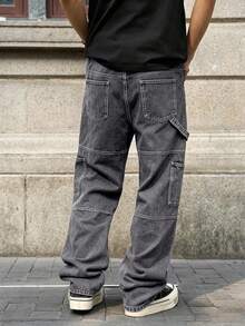 Manfinity EMRG Men's Casual Washed Denim Jeans - Dark Grey - View 2