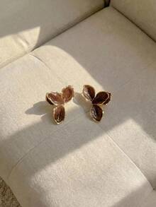 Resyla 1 Pair Handpainted Enamel Drip Oil Tulip Gold Earrings, Everyday Wear Or Surprise Gift For Birthday, Mother's Day, Girlfriend/Daughter - Coffee Brown - View 3