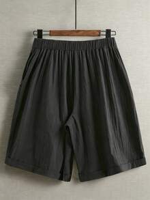Linhara Plus Size Women's Casual Soft Form Solid Color Summer Shorts Formal Hiking Gray Vacation - Black - View 2
