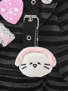 ROMWE Anime Punk Academy Style Striped Large-Capacity Backpack, Badge Decoration, Stylish Casual Backpack Suitable For School, Commute, Travel - badge stripe - View 4