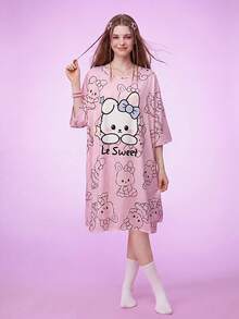 Notgurli Moo Moo House Dress Cute Rabbit Print Loose Women's Nightgown - Multicolor - View 6