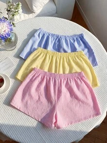 Comfortcana 3件組舒適居家短褲套裝，適合夏季休閒短褲，女款夏季服飾，度假短褲，戶外穿著，休閒基本款，街頭風，適合日常通勤、約會、聚會，秋冬/夏季，聖誕節、新年、感恩節、派對、婚禮、海灘、畢業典禮，優雅 - 彩色 - 查看 3