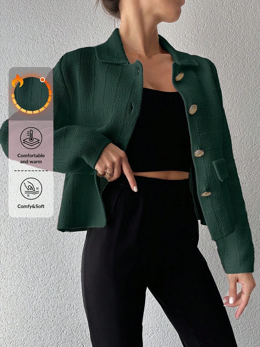 EURMUSE Women's Solid Color Single-Breasted Drop Shoulder Long Sleeve Knit Cardigan,Petite Cardigans,Cardigans - Green - View 1