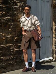 YOUESAWY YOUESAWY Men's Woven Casual Daily Relaxed Solid Color Shorts - Brown - View 3