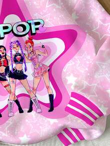 少女可愛卡通女團印花 K-Pop 紮染寬鬆連帽舒適日常針織長袖衛衣，適合秋冬 - 彩色 - 查看 6