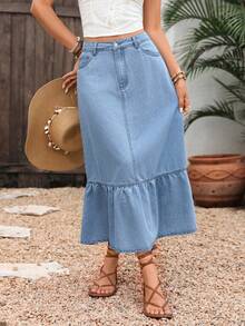 Breezaya Women's Summer Vacation Denim Skirt - Light Wash - View 5