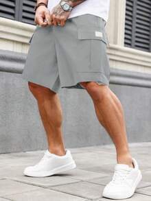 Manfinity Homme Men's Plus Size Summer Casual Solid Color Cargo Shorts - Grey - View 6