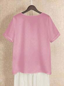 EMERY ROSE Camisa de mujer de moda de unicolor con diseño de botones y mangas cortas - Rosa - Ver 2