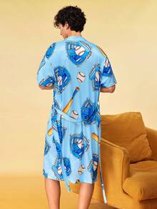 Notgurli Men's Funny Baseball Print Robe - Multicolor - View 2