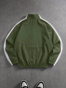 PAVTROS Men's Contrast Graphic Print Zip-Up Stand Collar Long Sleeve Jacket Football - Army Green - View 2