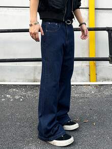 Manfinity EMRG Men's Casual Straight Leg Flare Jeans With Pockets - Dark Wash - View 3