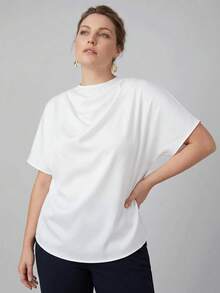 MOTF PREMIUM BLUS ELEGAN SATIN POLOS UKURAN BESAR UNTUK WANITA DENGAN LEHER COWL DAN UKURAN BESAR - Putih - View 8