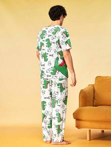 Notgurli 男士卡通恐龍印花圓領上衣與長褲家居服套裝 - 彩色 - 查看 2