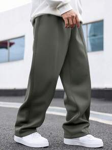 Manfinity Hypemode Men's Plus Size Casual Versatile Solid Color Sweatpants - Light Grey - View 3