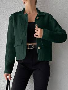 EURMUSE Women's Solid Color Single-Breasted Drop Shoulder Long Sleeve Knit Cardigan,Petite Cardigans,Cardigans - Green - View 4