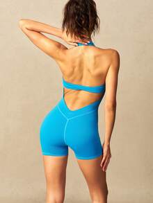 VARSIVA Damen Sport Fitness Yoga Laufen Neckholder Jumpsuit Outdoor lässig - Blau - Übersicht 10
