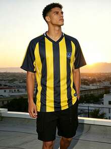 Gritte Field Men's Striped V-Neck Raglan Short Sleeve Soccer Jersey T-Shirt - Multicolor - View 7